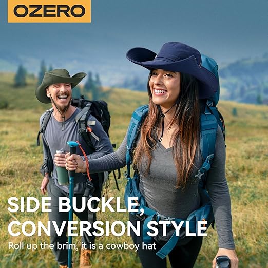 OZERO UPF 50+ wide brim sun hat for men and women, lightweight foldable boonie hat with adjustable chin strap for outdoor activities