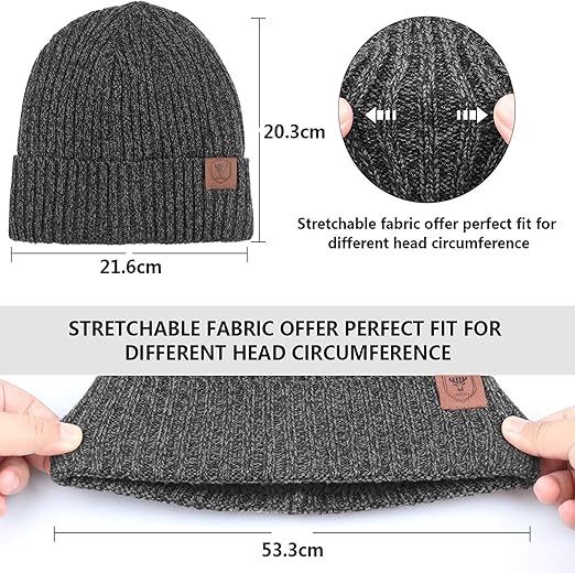 OZERO unisex thermal winter beanie hat, grey knit skull cap with windproof design, suitable for outdoor sports and cold weather.