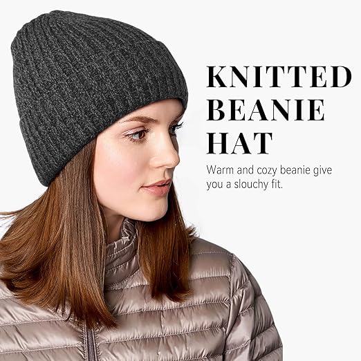 OZERO unisex thermal winter beanie hat in grey, windproof knit skull cap designed for outdoor sports and cold weather warmth.