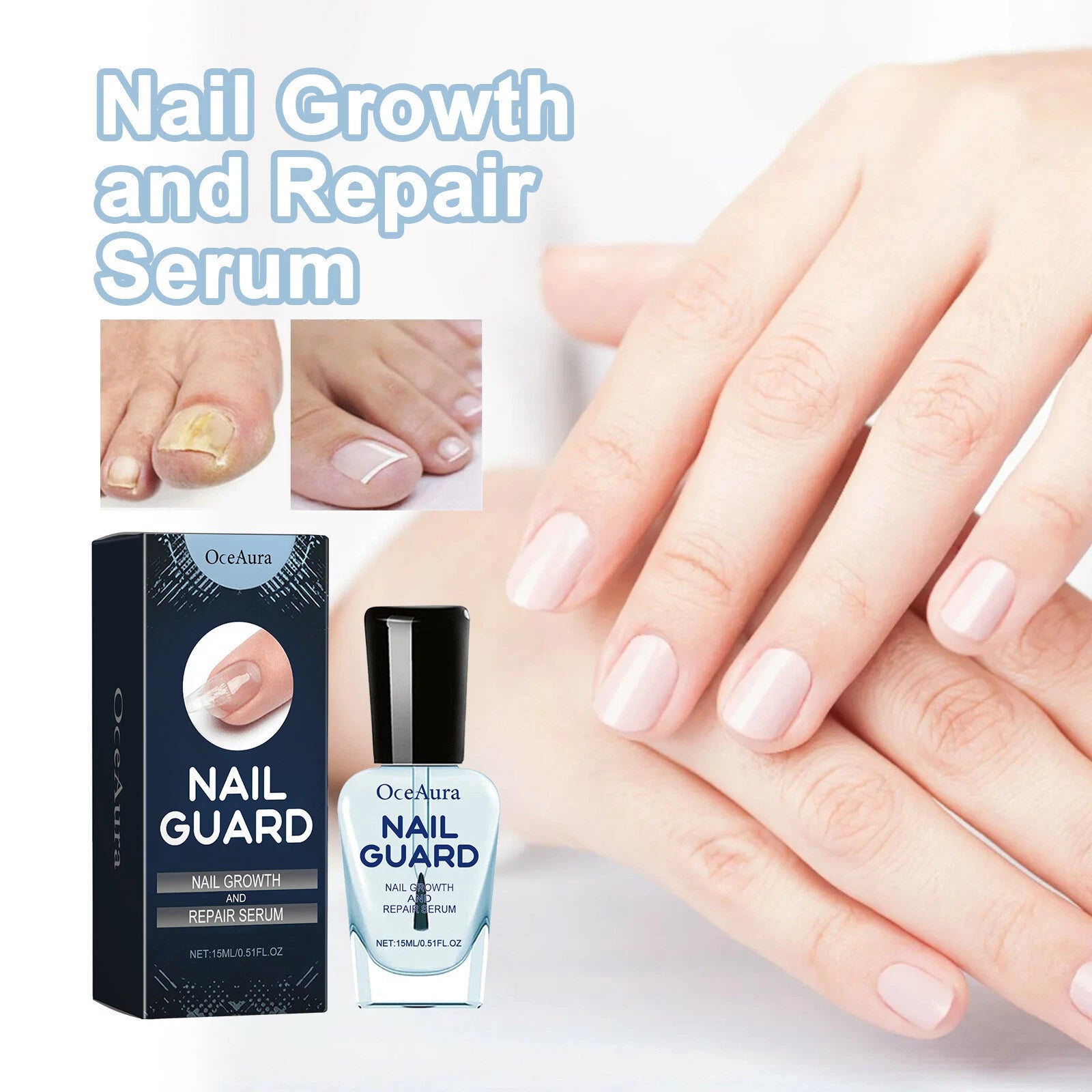 OceAura 2-Pack Nail Guard - Nail Growth and Repair Serum 15ml x2 - Nail Strengthening & Conditioning Serum