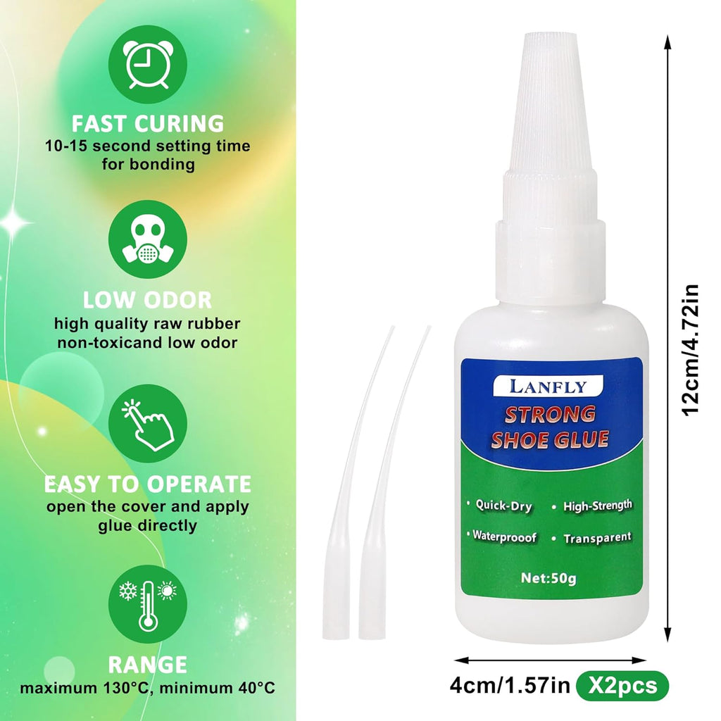 LANFLY Super Strong Shoe Glue - Instant Sole Repair (2x50g) | Quick-Dry, Waterproof, Transparent Adhesive for Shoes, Boots, Handbags | Brand New Batch | ZetaStore.uk Exclusive Bargain
