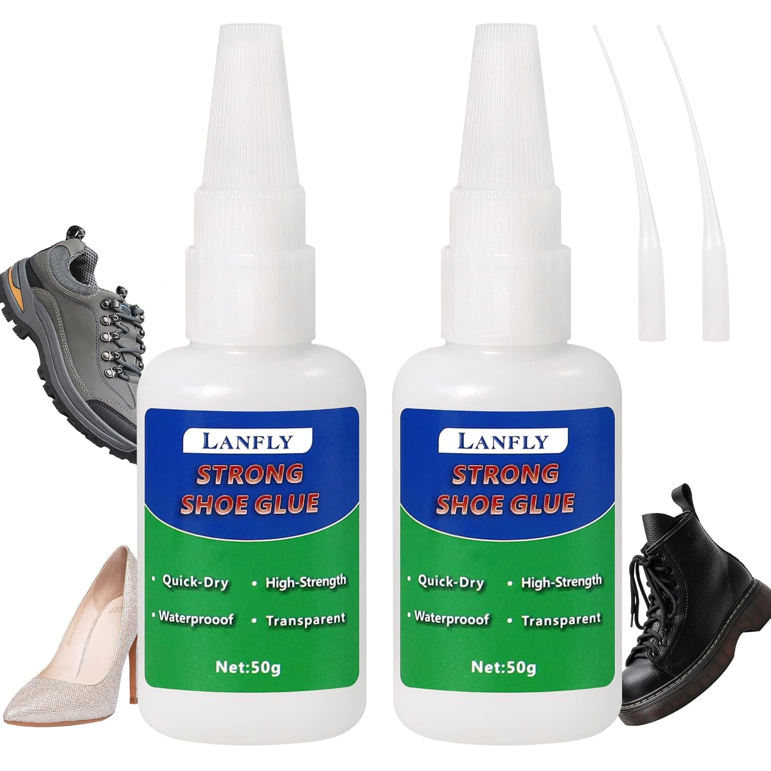 LANFLY Super Strong Shoe Glue - Instant Sole Repair (2x50g) | Quick-Dry, Waterproof, Transparent Adhesive for Shoes, Boots, Handbags | Brand New Batch | ZetaStore.uk Exclusive Bargain