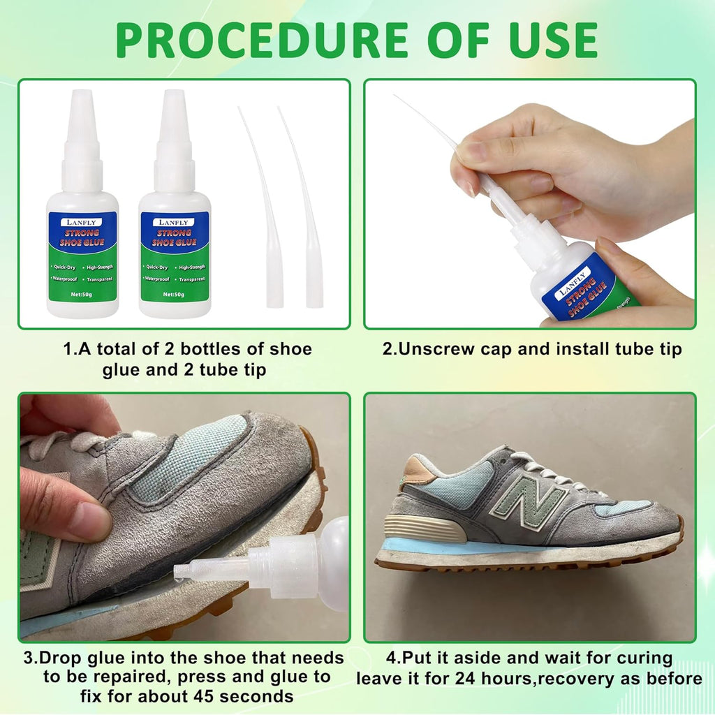 LANFLY Super Strong Shoe Glue - Instant Sole Repair (2x50g) | Quick-Dry, Waterproof, Transparent Adhesive for Shoes, Boots, Handbags | Brand New Batch | ZetaStore.uk Exclusive Bargain