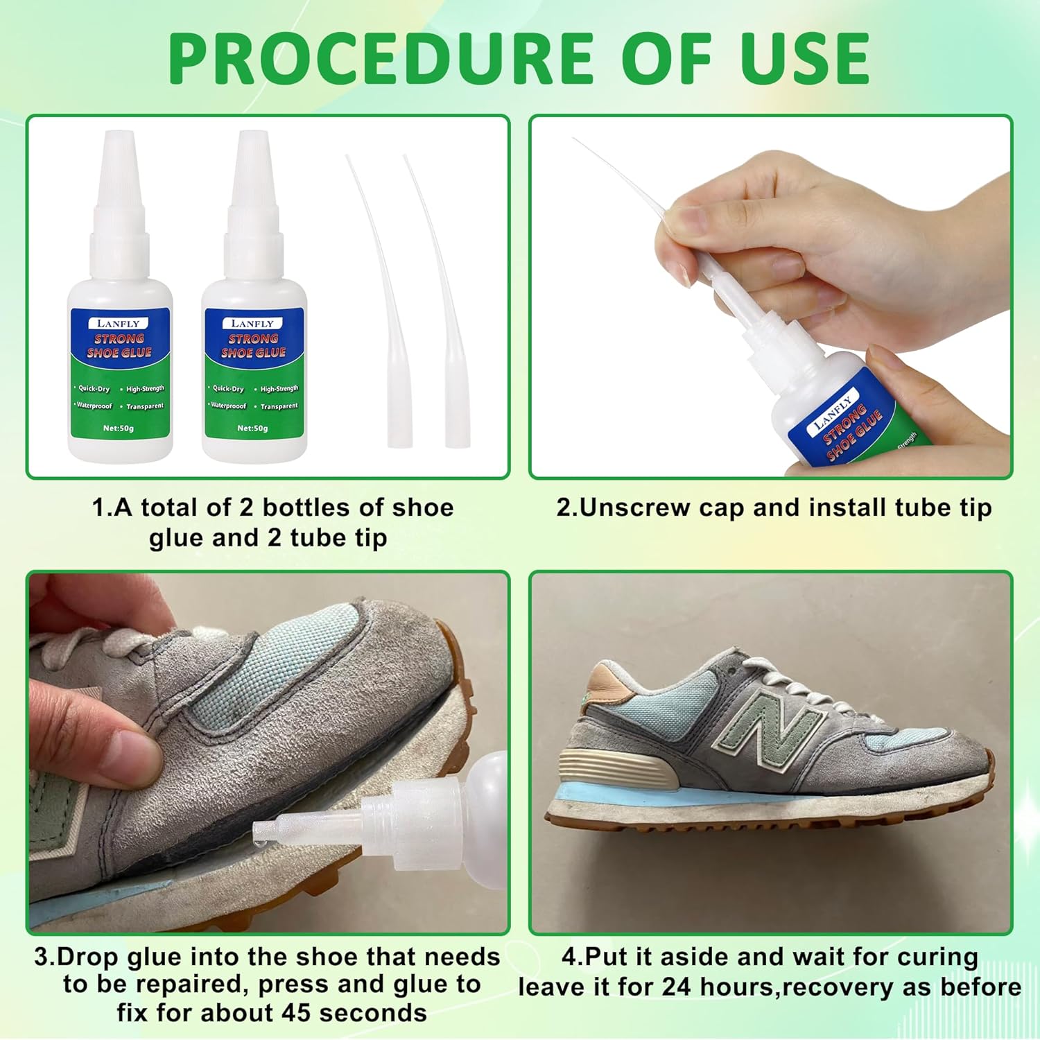 LANFLY Super Strong Shoe Glue - Instant Sole Repair (2x50g) | Quick-Dry, Waterproof, Transparent Adhesive for Shoes, Boots, Handbags | Brand New Batch | ZetaStore.uk Exclusive Bargain