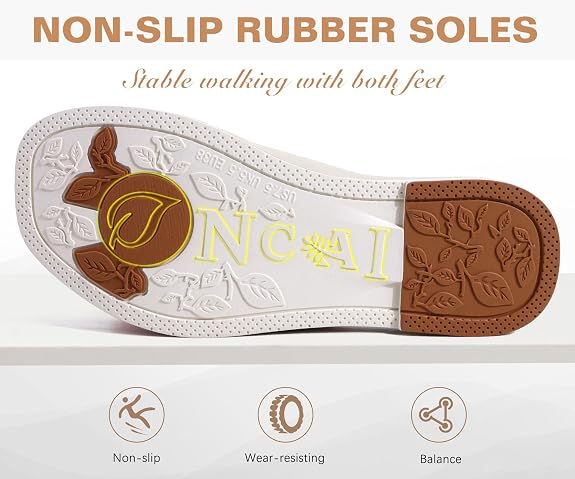 Oncai Women Sandals UK 6 - Pearl White Flat Summer Sliders - Elegant Square Toe Non-slip Beach Sandals