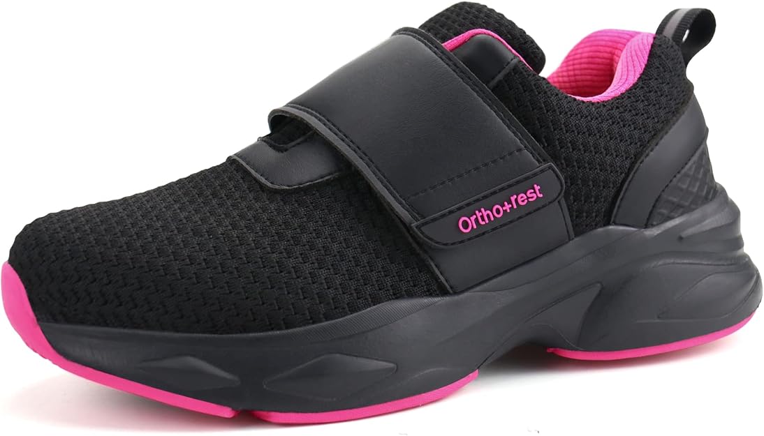 Ortho+Rest Women's Diabetic Orthopedic Walking Shoes Size 6UK / 39EU / 8US - Adjustable Closure for Swollen Feet, Edema, Bunions - Black Berry