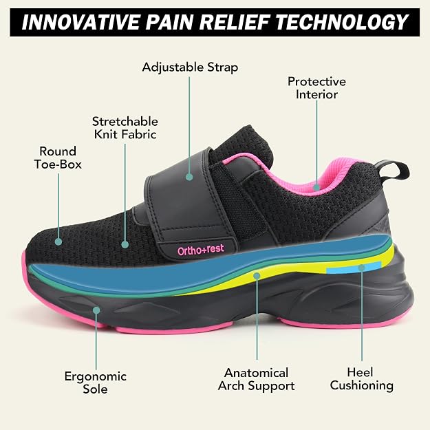 Ortho+Rest Women's Diabetic Orthopedic Walking Shoes Size 6UK / 39EU / 8US - Adjustable Closure for Swollen Feet, Edema, Bunions - Black Berry