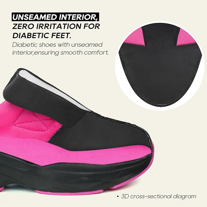 Ortho+Rest Women's Diabetic Orthopedic Walking Shoes Size 6UK / 39EU / 8US - Adjustable Closure for Swollen Feet, Edema, Bunions - Black Berry