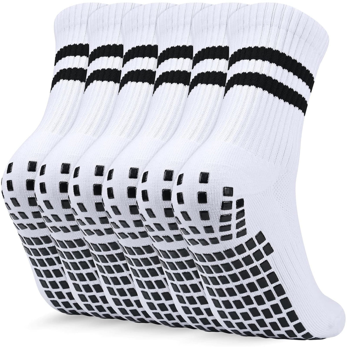 Ouhos 3 Pairs Kids Grip Football Socks Ages 7-14 - Non-Slip PE Sports Socks with Silicone Grip Sole - White Breathable Athletic Socks
