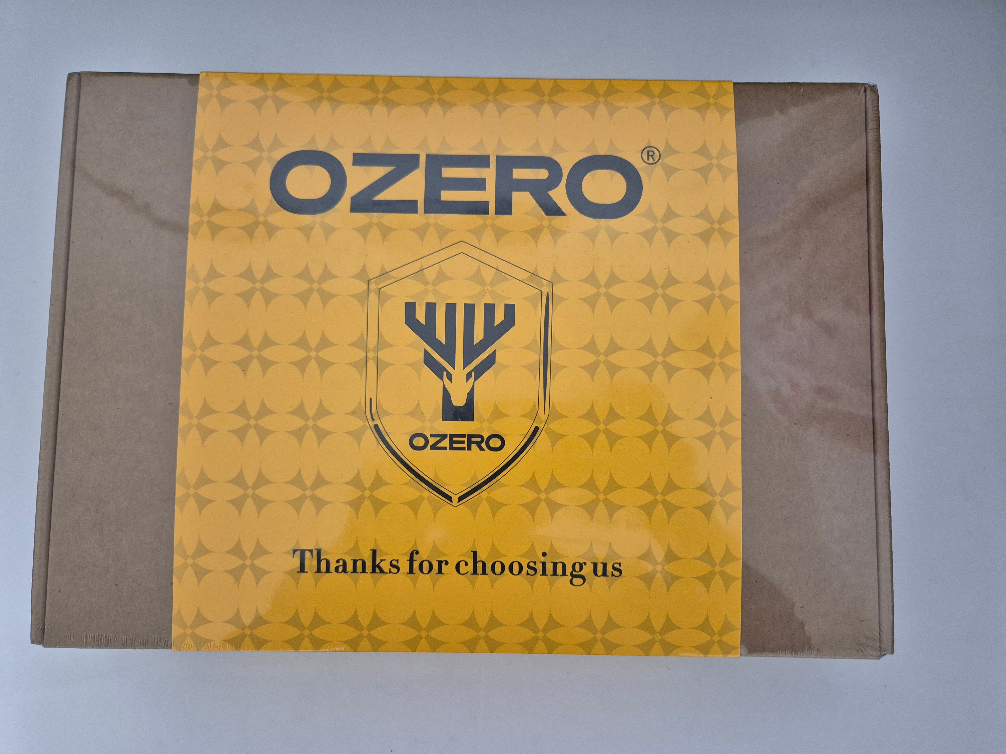 OZERO beige 3-in-1 winter set with beanie, touchscreen gloves, and long scarf, perfect for cold weather wear.