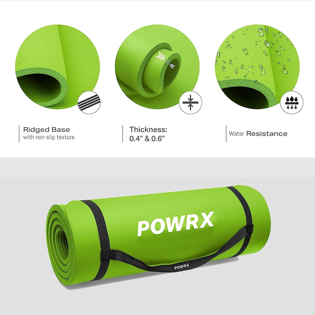 POWRX Premium Thick Exercise Mat | 190x60cm Extra Thick 1.5cm Sports & Yoga Mat | Non-Slip, Skin-Friendly & Phthalate-Free with Carry Bag