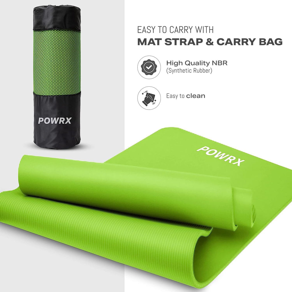 POWRX Premium Thick Exercise Mat | 190x60cm Extra Thick 1.5cm Sports & Yoga Mat | Non-Slip, Skin-Friendly & Phthalate-Free with Carry Bag