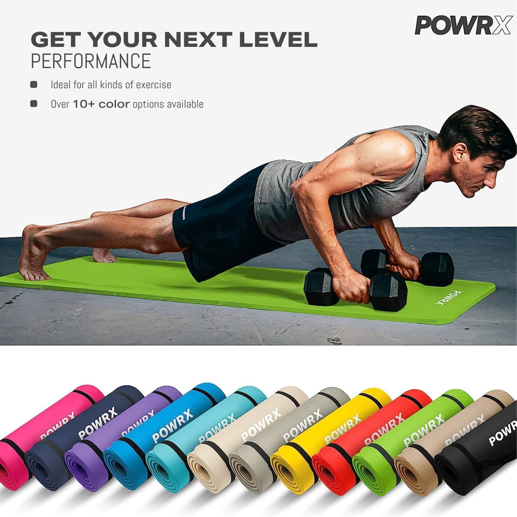 POWRX Premium Thick Exercise Mat | 190x60cm Extra Thick 1.5cm Sports & Yoga Mat | Non-Slip, Skin-Friendly & Phthalate-Free with Carry Bag