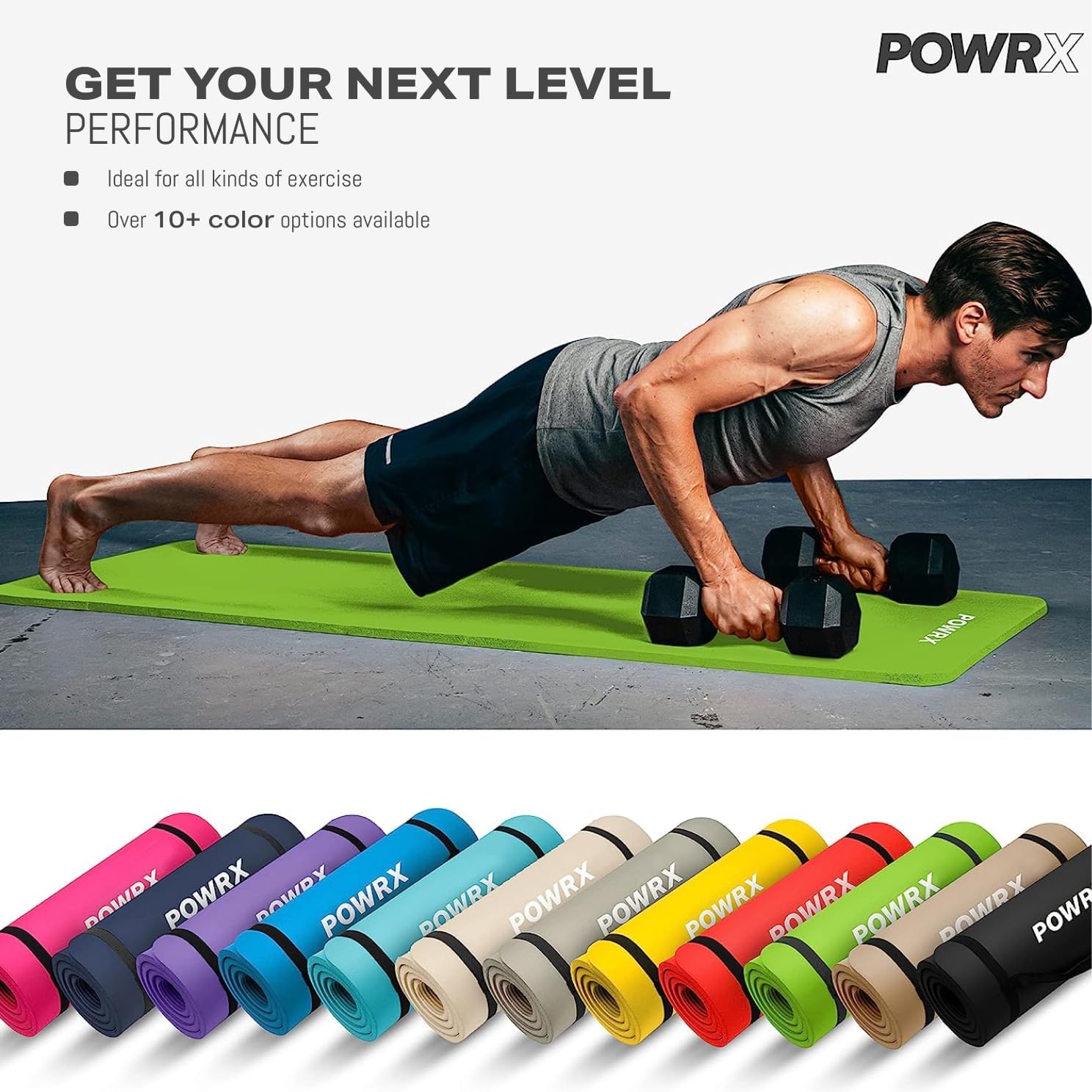 POWRX Premium Thick Exercise Mat | 190x60cm Extra Thick 1.5cm Sports & Yoga Mat | Non-Slip, Skin-Friendly & Phthalate-Free with Carry Bag