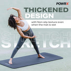 POWRX Premium Thick Exercise Mat | 190x60cm Extra Thick 1.5cm Sports & Yoga Mat | Non-Slip, Skin-Friendly & Phthalate-Free with Carry Bag