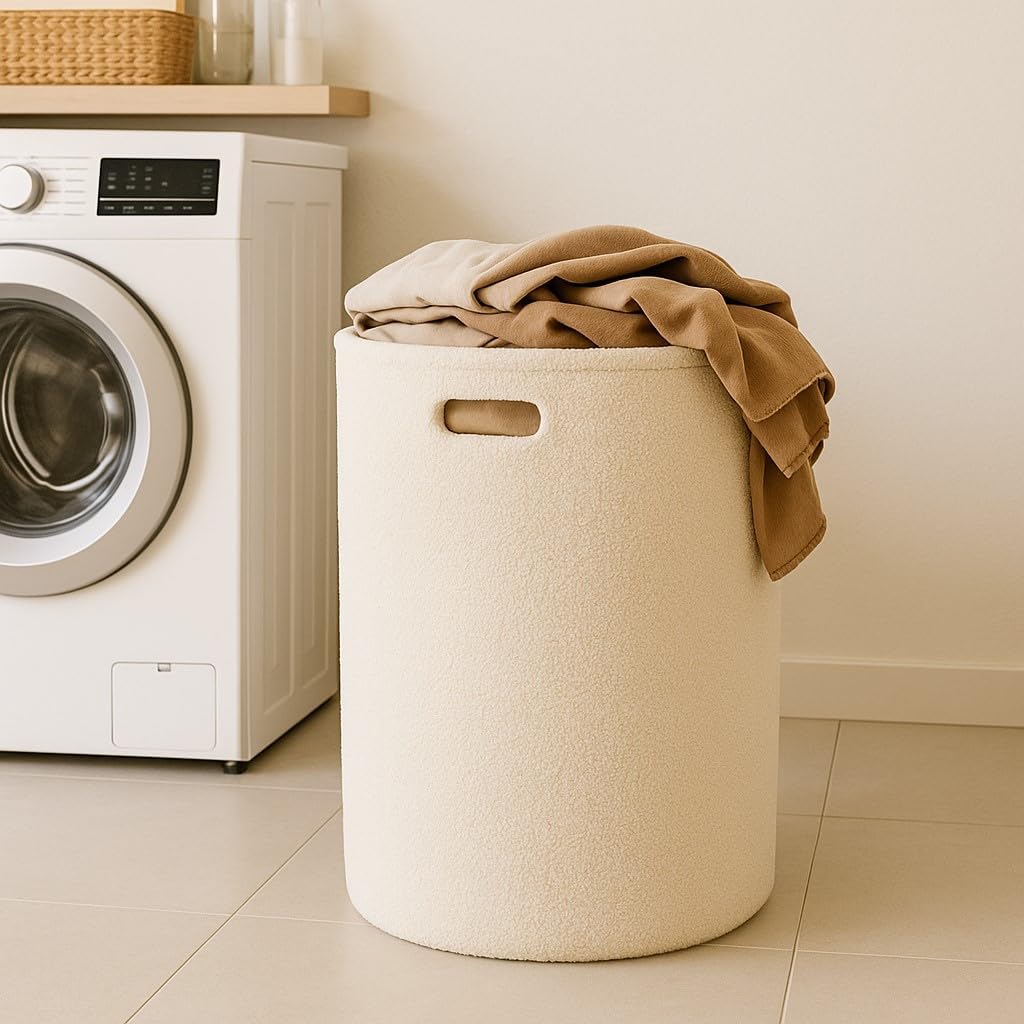 PUTSKA Fleece Storage Basket - Soft Laundry Hamper & Toy Organizer in Cream, Brown, Grey | Multi-Room Decor Solution