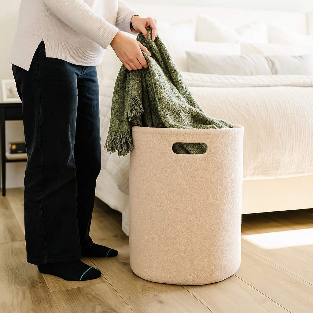 PUTSKA Fleece Storage Basket - Soft Laundry Hamper & Toy Organizer in Cream, Brown, Grey | Multi-Room Decor Solution