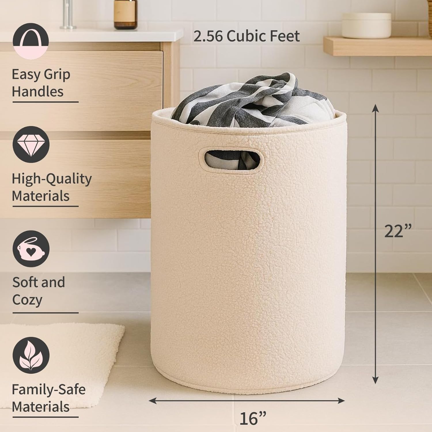 PUTSKA Fleece Storage Basket - Soft Laundry Hamper & Toy Organizer in Cream, Brown, Grey | Multi-Room Decor Solution