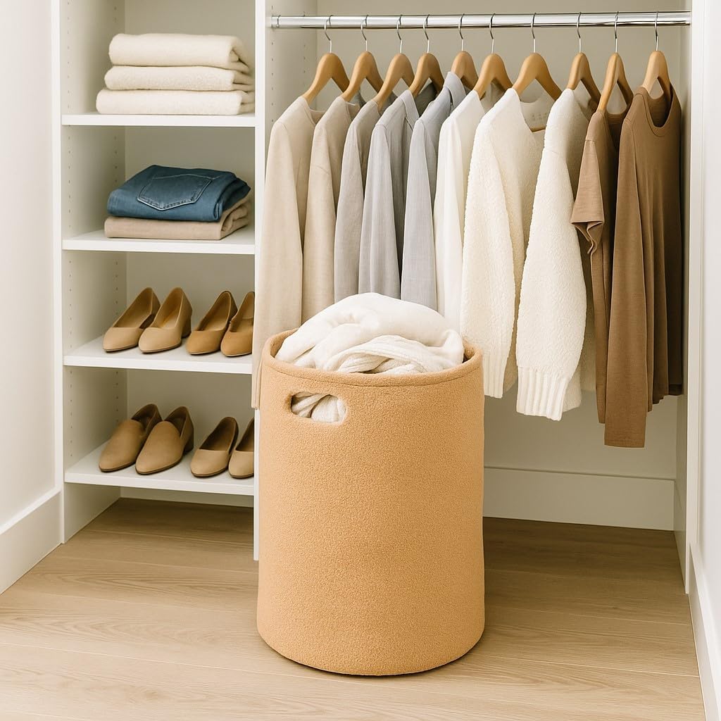 PUTSKA Fleece Storage Basket - Soft Laundry Hamper & Toy Organizer in Cream, Brown, Grey | Multi-Room Decor Solution