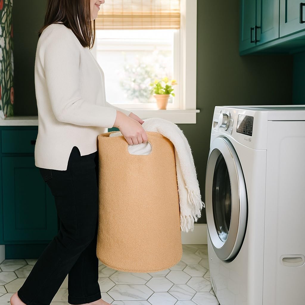 PUTSKA Fleece Storage Basket - Soft Laundry Hamper & Toy Organizer in Cream, Brown, Grey | Multi-Room Decor Solution