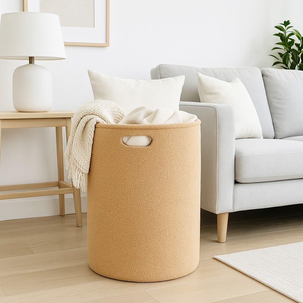 PUTSKA Fleece Storage Basket - Soft Laundry Hamper & Toy Organizer in Cream, Brown, Grey | Multi-Room Decor Solution