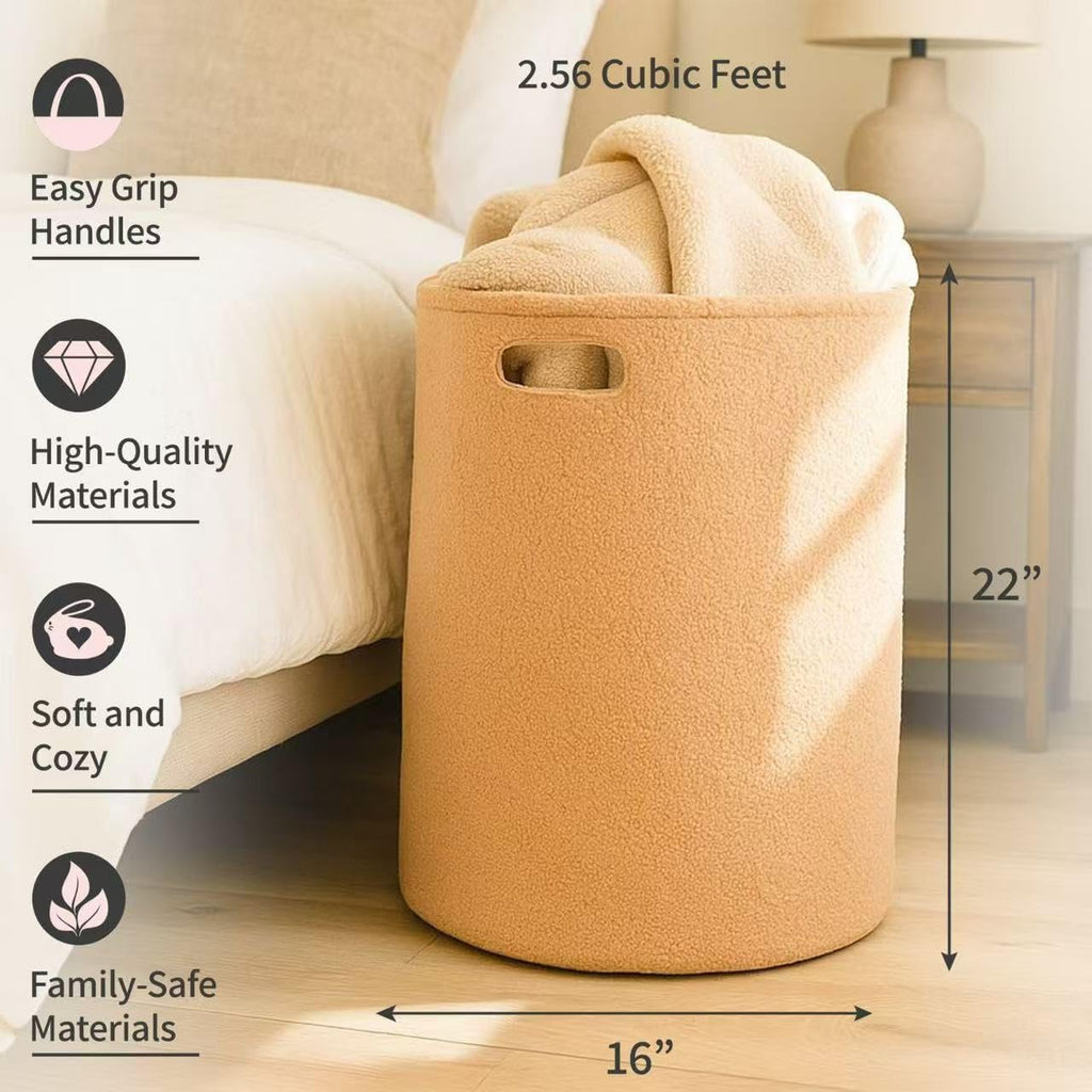 PUTSKA Fleece Storage Basket - Soft Laundry Hamper & Toy Organizer in Cream, Brown, Grey | Multi-Room Decor Solution