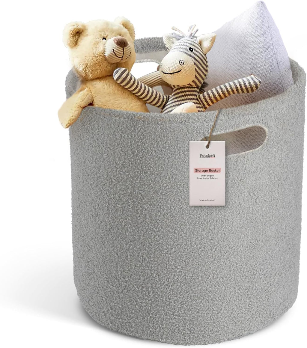 PUTSKA Fleece Storage Basket - Soft Laundry Hamper & Toy Organizer in Cream, Brown, Grey | Multi-Room Decor Solution