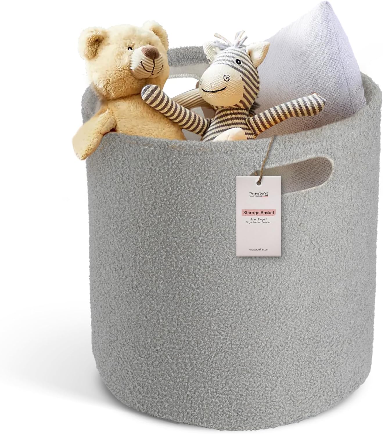 PUTSKA Fleece Storage Basket - Soft Laundry Hamper & Toy Organizer in Cream, Brown, Grey | Multi-Room Decor Solution