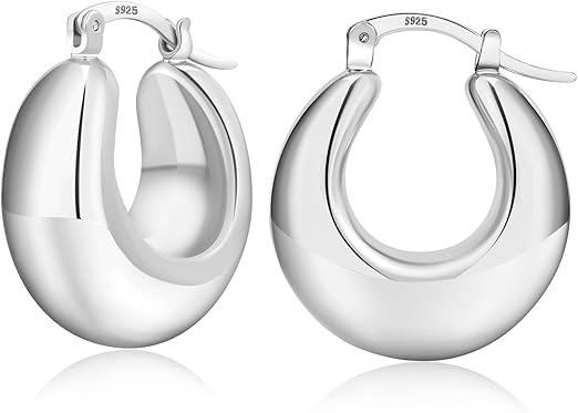 Pabbeu chunky gold and silver hoop earrings for women, lightweight hypoallergenic stainless steel oval earrings, 25mm to 40mm.
