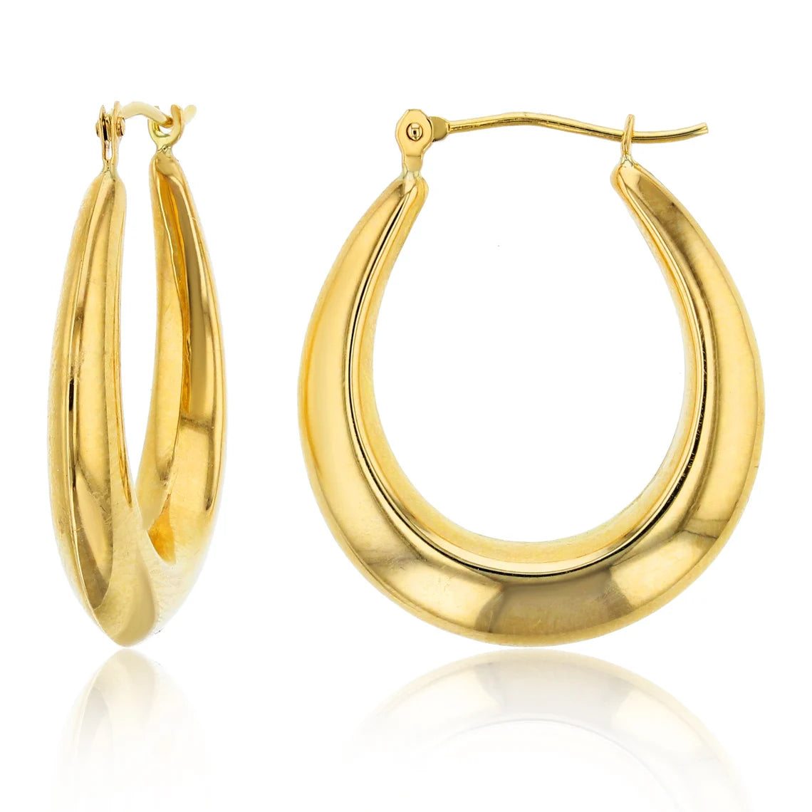 Pabbeu gold and silver chunky hoop earrings for women, lightweight hypoallergenic stainless steel oval earrings in various sizes.