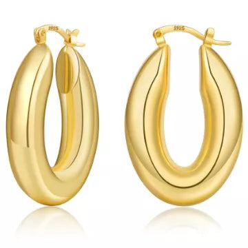 Pabbeu gold and silver hoop earrings for women, lightweight hypoallergenic stainless steel, oval shape, large thick jewelry set