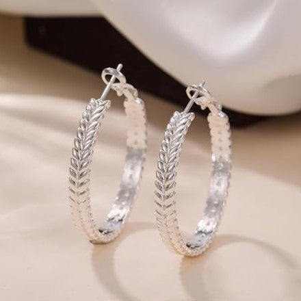 Pabbeu 925 Sterling Silver wheat hoop earrings, lightweight twisted design, hypoallergenic and nickel-free, 20-50mm diameter