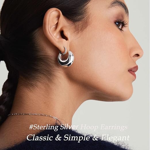 Pabbeu gold and silver chunky hoop earrings for women, lightweight hypoallergenic stainless steel oval earrings in various sizes.