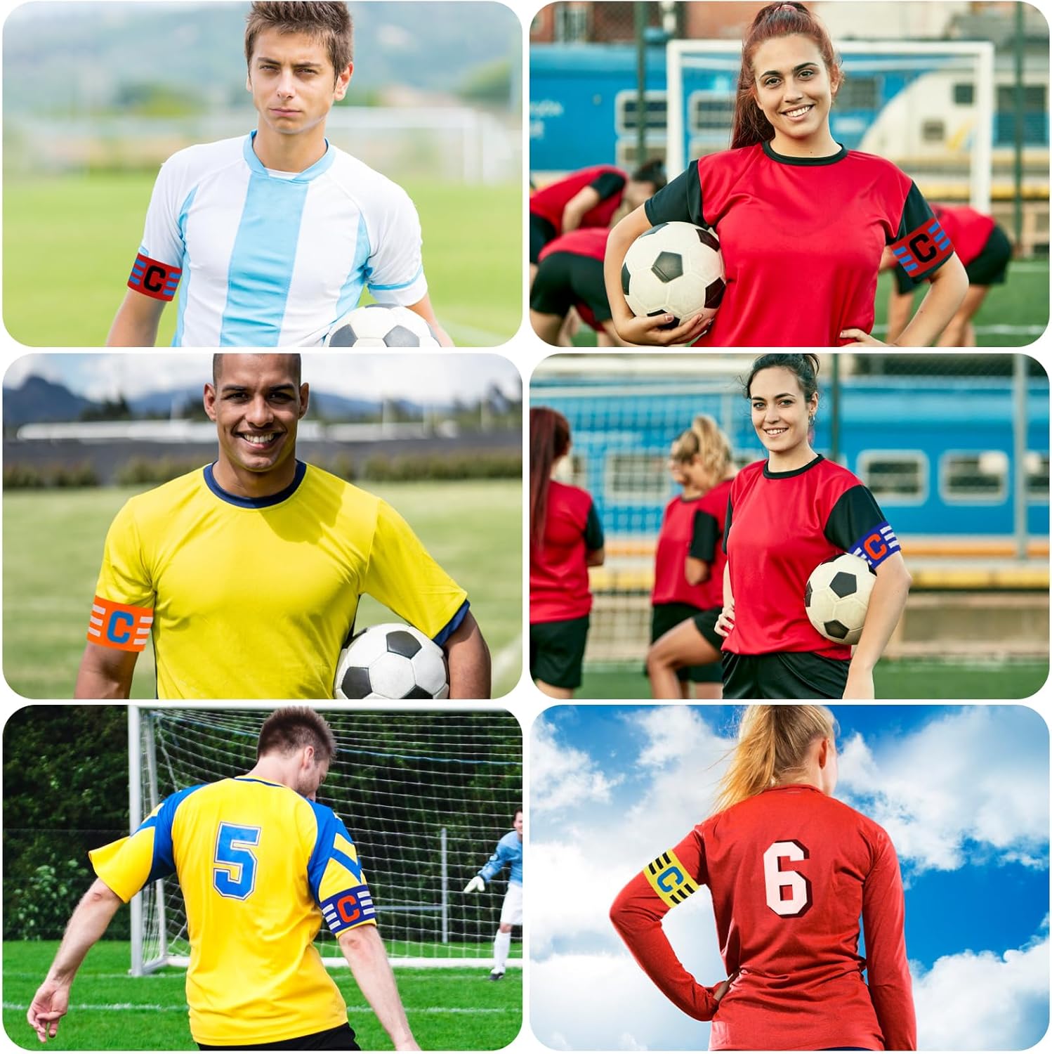 Pack of 4 Multi-Sport Captain Armbands | Adjustable Elastic Soccer, Hockey & Rugby Armbands in Red, Blue, Yellow & Orange