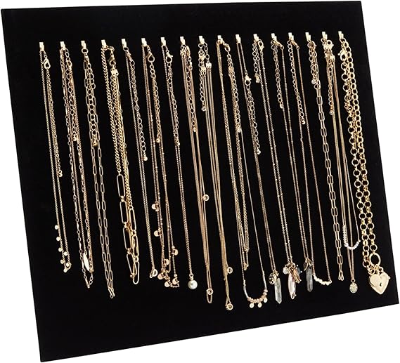 Pack of 2 Black Velvet Jewelry Display Stands | 17-Hook Necklace Holder Board for Boutique & Store