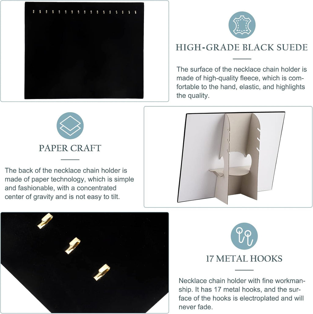 Pack of 2 Black Velvet Jewelry Display Stands | 17-Hook Necklace Holder Board for Boutique & Store