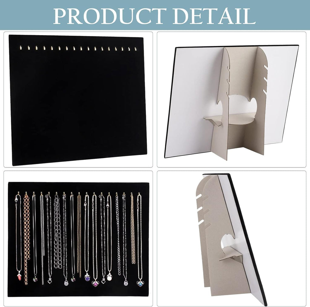 Pack of 2 Black Velvet Jewelry Display Stands | 17-Hook Necklace Holder Board for Boutique & Store
