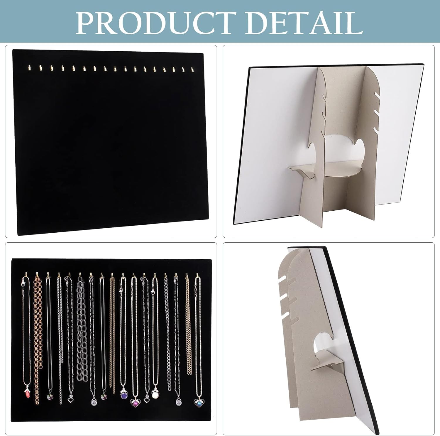 Pack of 2 Black Velvet Jewelry Display Stands | 17-Hook Necklace Holder Board for Boutique & Store