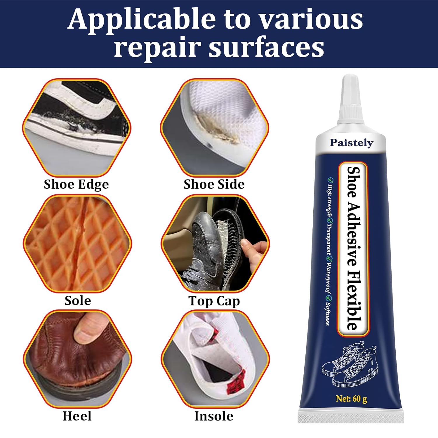 Paistely Professional Shoe Repair Glue - 60g Waterproof, Flexible & Non-Hardening Adhesive for Soles, Leather & More - Zeta Store