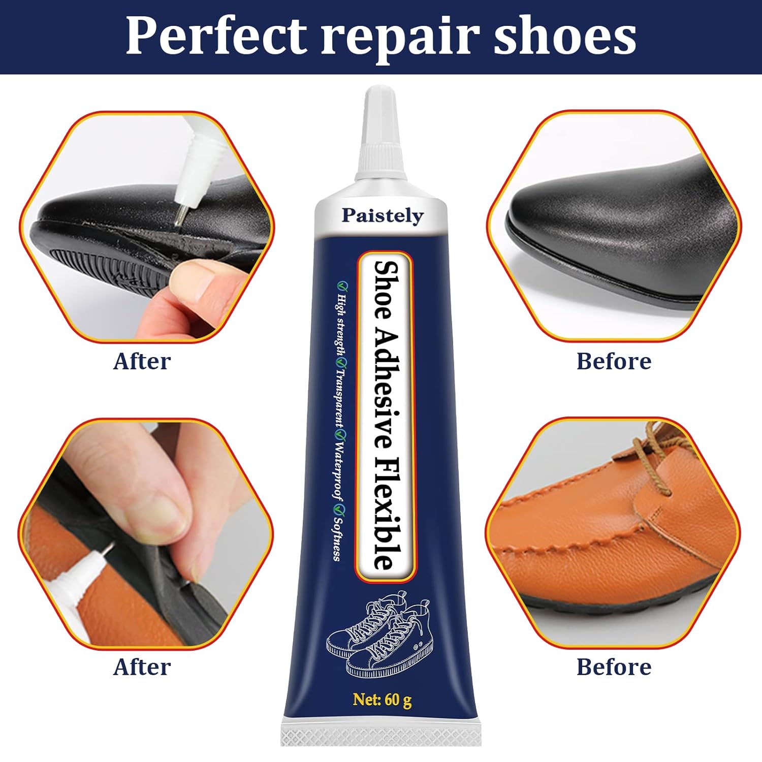 Paistely Professional Shoe Repair Glue - 60g Waterproof, Flexible & Non-Hardening Adhesive for Soles, Leather & More - Zeta Store
