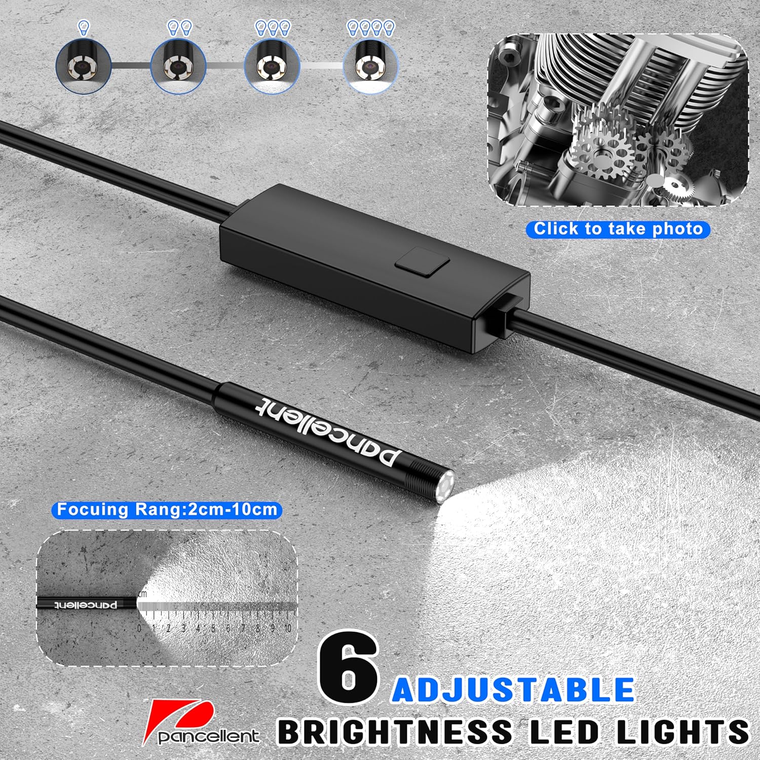 Pancellent 5.5mm 1920P Snake Inspection Borescope – HD Industrial Endoscope with 6 LED Lights