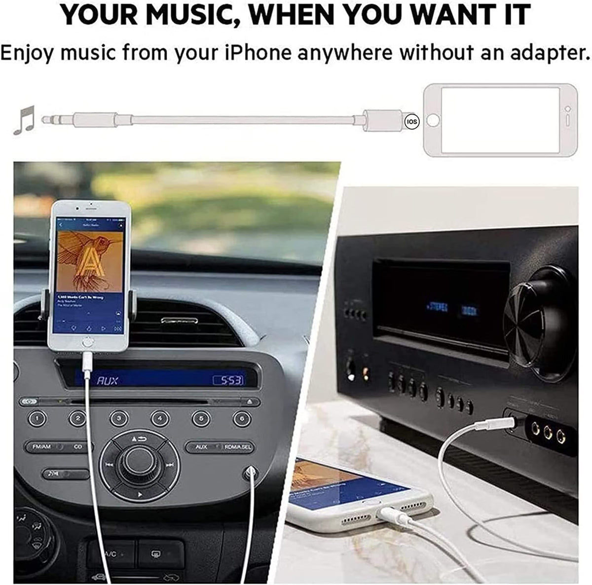Paper Mate iPhone to 3.5mm Aux Cable - Lightning to Aux Cord 1M (3.3ft) White for Car Stereo, Speaker, Headphones - Hi-Fi Sound