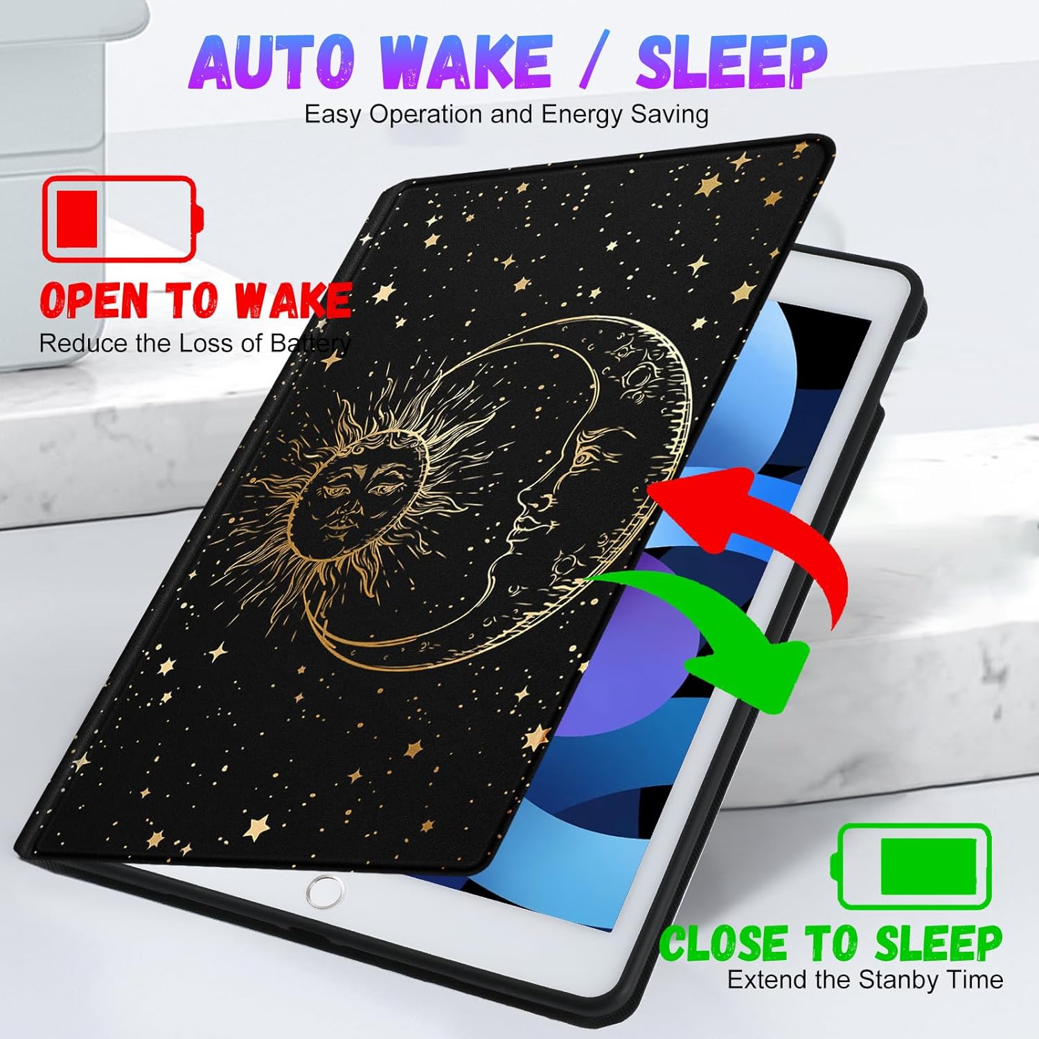 Pegmode Sun & Moon Aesthetic iPad Case | Folio Cover for iPad 5/6, Air 1/2, Pro 9.7" | 🌙 Brand New & A Real Bargain