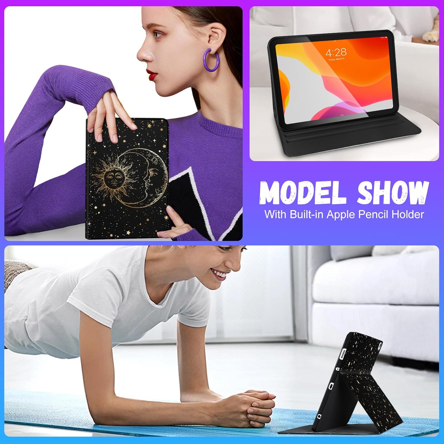 Pegmode Sun & Moon Aesthetic iPad Case | Folio Cover for iPad 5/6, Air 1/2, Pro 9.7" | 🌙 Brand New & A Real Bargain