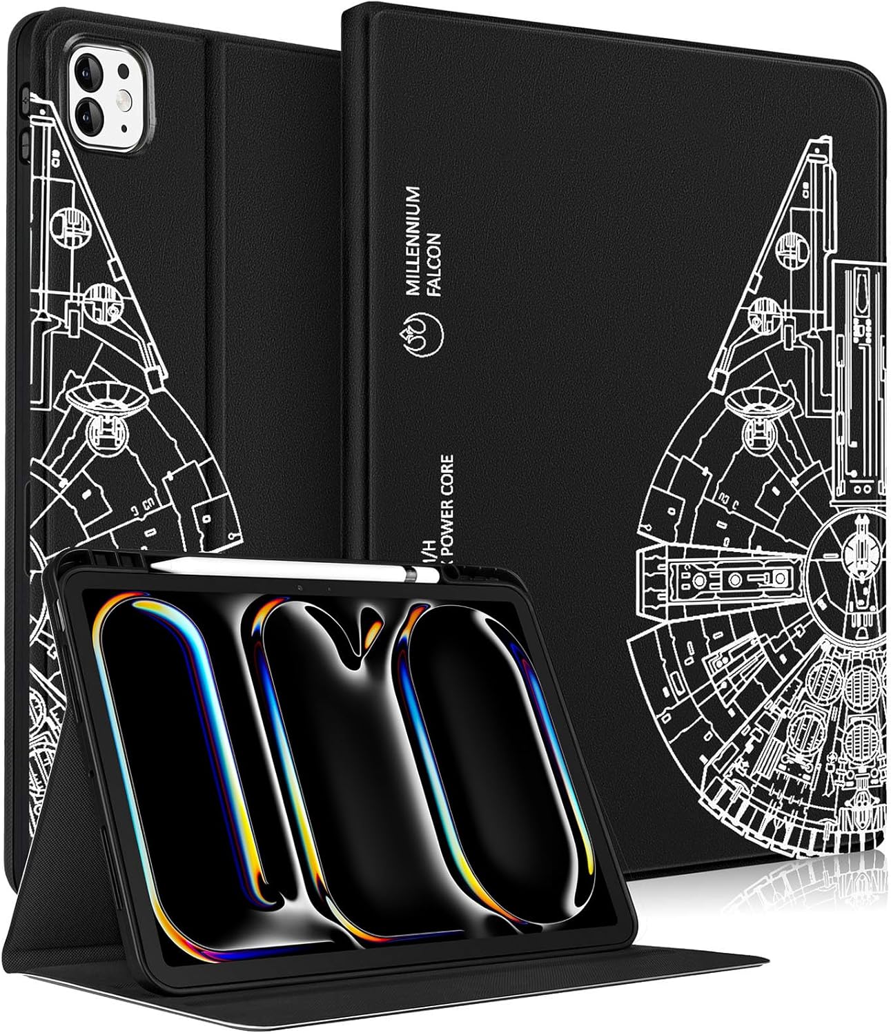 Pegmode. Millennium Falcon Design ✨ iPad Pro 13" Case 2024 (M4) | Cute Folio Cover with Pencil Holder | Auto Wake/Sleep | Multi-Angle Stand - Zeta Store