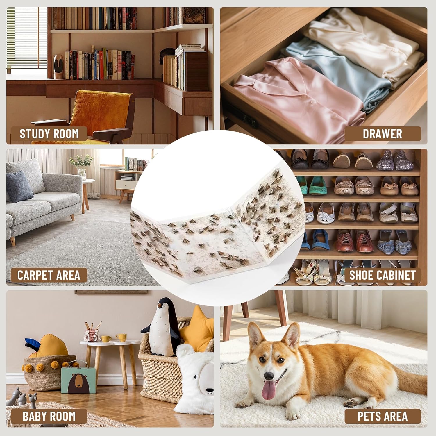 Plai 8-pack clothes moth traps with sticky paper, designed for closets, sweaters, and wool to prevent moth damage safely.