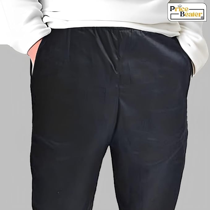 Price Beater Professional Chef Trousers Size M - Unisex Black Kitchen Uniform, Poly-Cotton, Elasticated Drawstring Waist