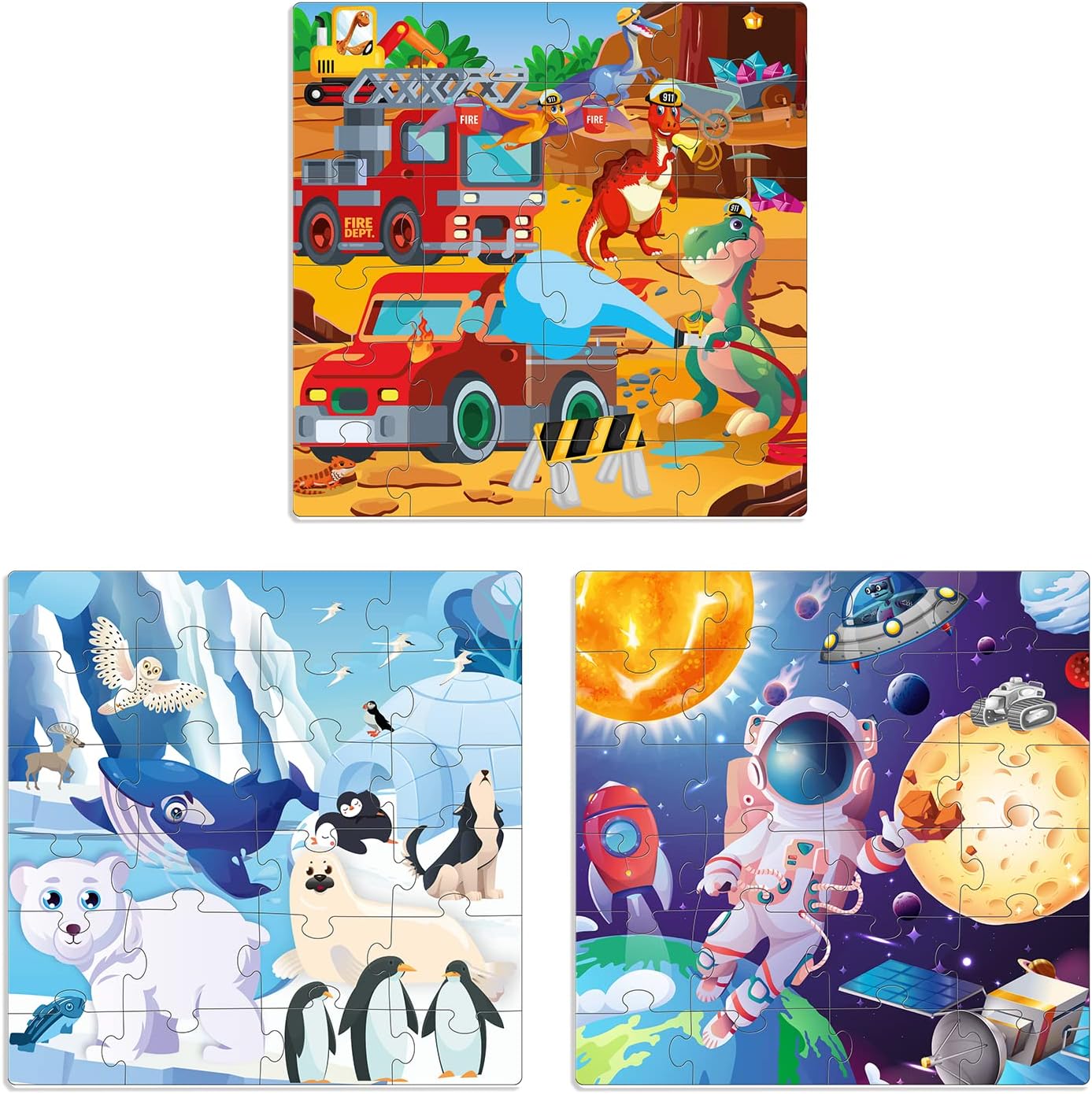 QUOKKA 3-in-1 Magnetic Puzzle Set for Toddlers 2-4 – 24-Piece Animal, Dino & Car Travel Games for Kids Ages 3-5 – Educational & Fun Road Trip Activity