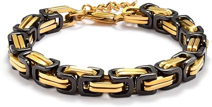 QianSiLi Men's Byzantine Chain Bracelet | 316L Stainless Steel Chunky Link Bracelet in Silver, Gold & Black | Gift Ready for Men & Boys
