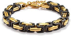 QianSiLi Men's Byzantine Chain Bracelet | 316L Stainless Steel Chunky Link Bracelet in Silver, Gold & Black | Gift Ready for Men & Boys